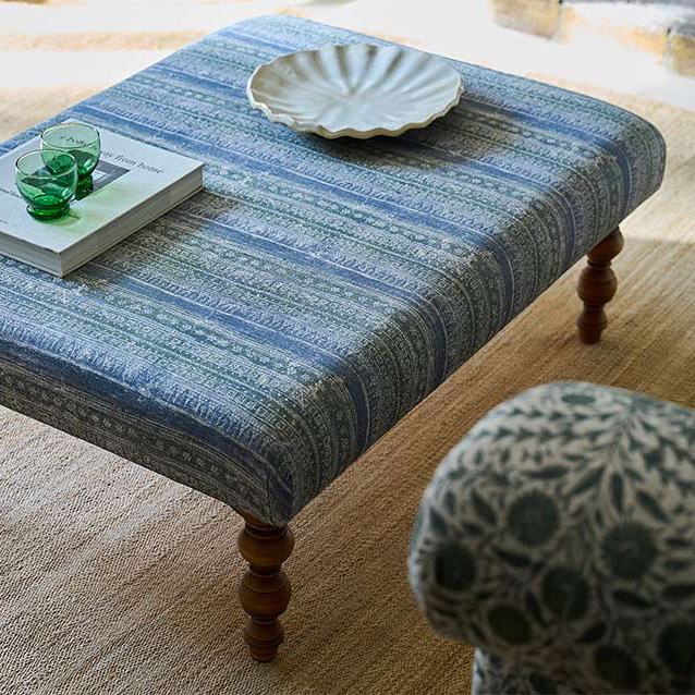 Porthallow Footstool in V&A Threads of India Sulawesi Splendour Indra Winter